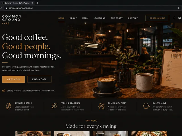 Homepage mockup built for a café