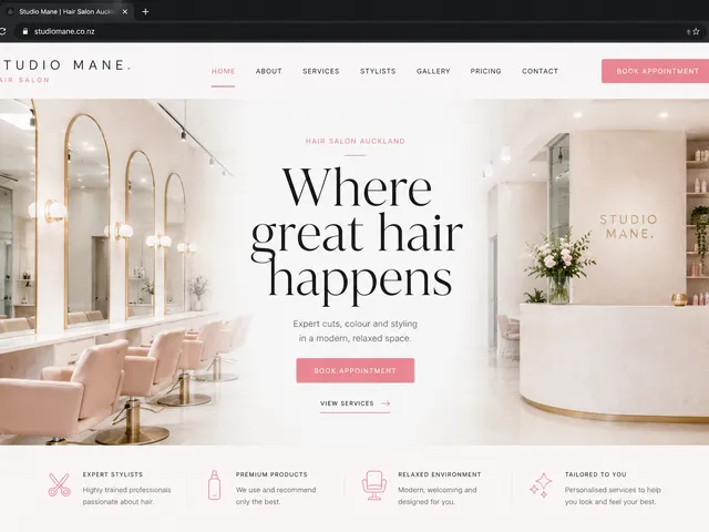 Homepage mockup built for a hair salon