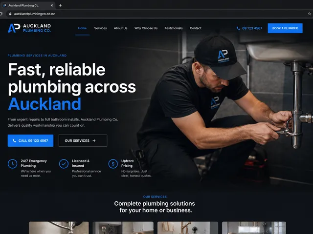 Homepage mockup built for a plumbing company
